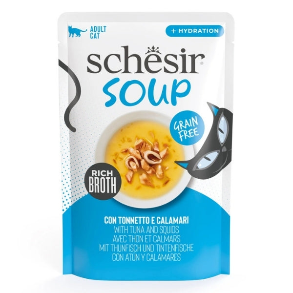 Schesir Soup Ton Balıklı ve Kalamarlı Pouch Yetişkin Kedi Çorbası