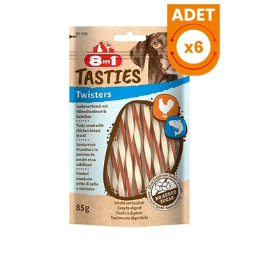 8in1 Tasties Twisters Tavuklu ve Balıklı Burgu Köpek Kemik Ödülü