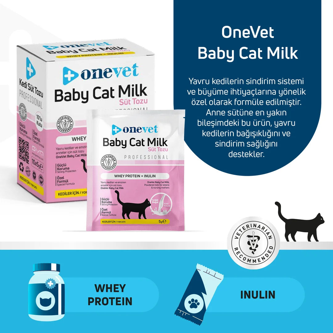OneVet Baby Cat Milk Sindirim ve Büyüme Destekleyici Yavru ve Anne Kedi Süt Tozu