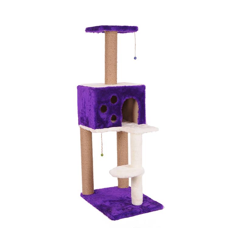 PetBurger | CatHome - Çok Katlı Sisal Kedi Tırmalama Kulesi, Aktivite Merkezi ve Peluş Kedi Evi 1 Adet Mor  | SRC: Barcode: 0739394775583