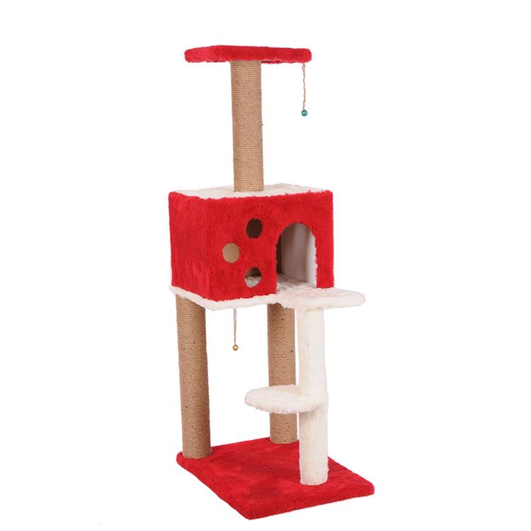 PetBurger | CatHome - Çok Katlı Sisal Kedi Tırmalama Kulesi, Aktivite Merkezi ve Peluş Kedi Evi 1 Adet Kırmızı  | SRC: Barcode: 0739394775583