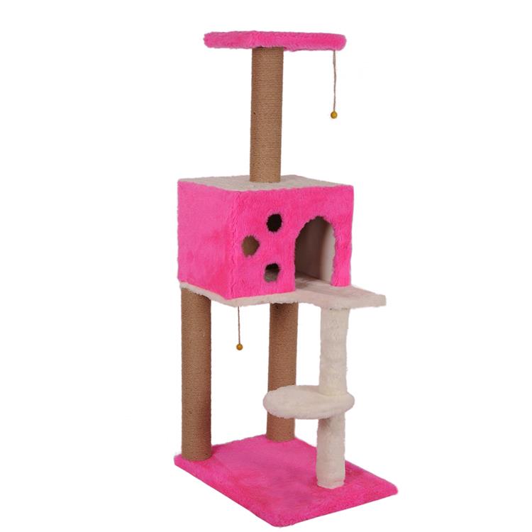 PetBurger | CatHome - Çok Katlı Sisal Kedi Tırmalama Kulesi, Aktivite Merkezi ve Peluş Kedi Evi 1 Adet Pembe  | SRC: Barcode: 0739394775583