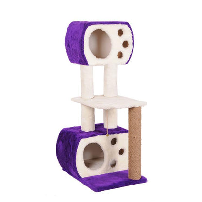 PetBurger | CatHome - Tırmalama Direkli , Geniş Platformlu ve Çok Katlı Peluş Kedi Evi 1 Adet Mor  | SRC: Barcode: 0739394775590