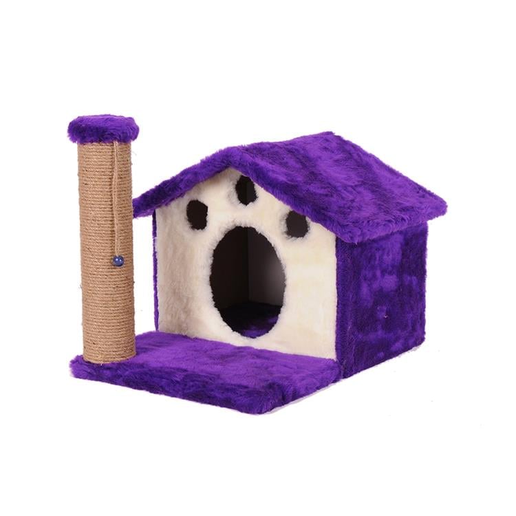 PetBurger | CatHome - Minimalist Sisal Tırmalama Direkli Peluş Kedi Evi 1 Adet Mor  | SRC: Barcode: 0739394775576