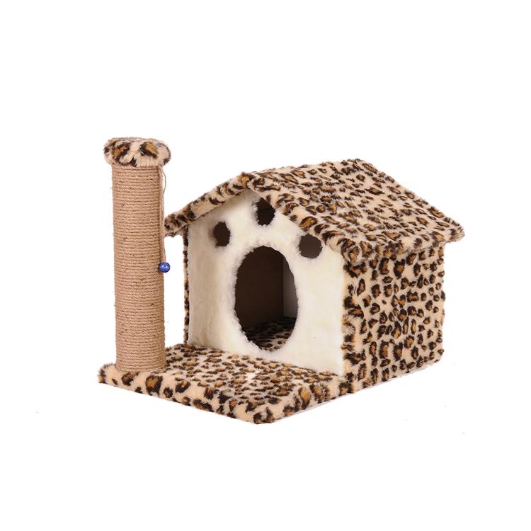 PetBurger | CatHome - Minimalist Sisal Tırmalama Direkli Peluş Kedi Evi 1 Adet Leopar  | SRC: Barcode: 0739394775576