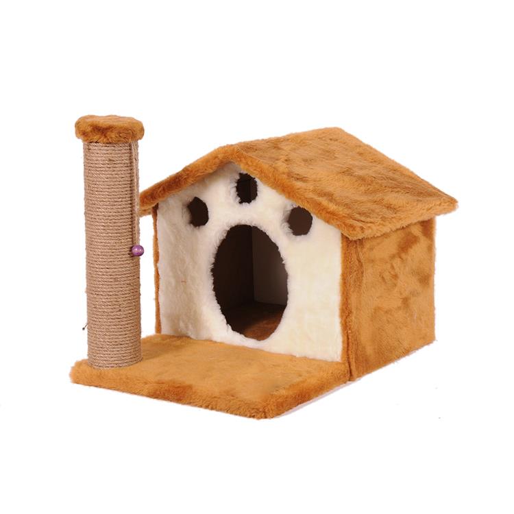 PetBurger | CatHome - Minimalist Sisal Tırmalama Direkli Peluş Kedi Evi 1 Adet Kahve  | SRC: Barcode: 0739394775576