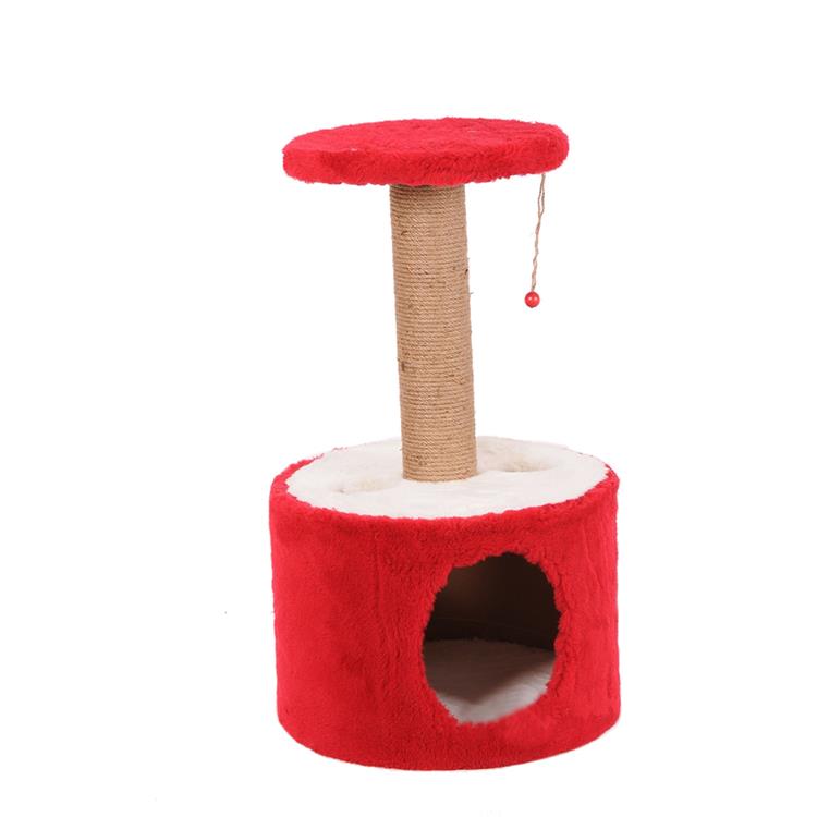 PetBurger | CatHome - Modern Sisal Kedi Tırmalama Direği ve Kapalı Peluş Kedi Evi 1 Adet Kırmızı  | SRC: Barcode: 0739394775569