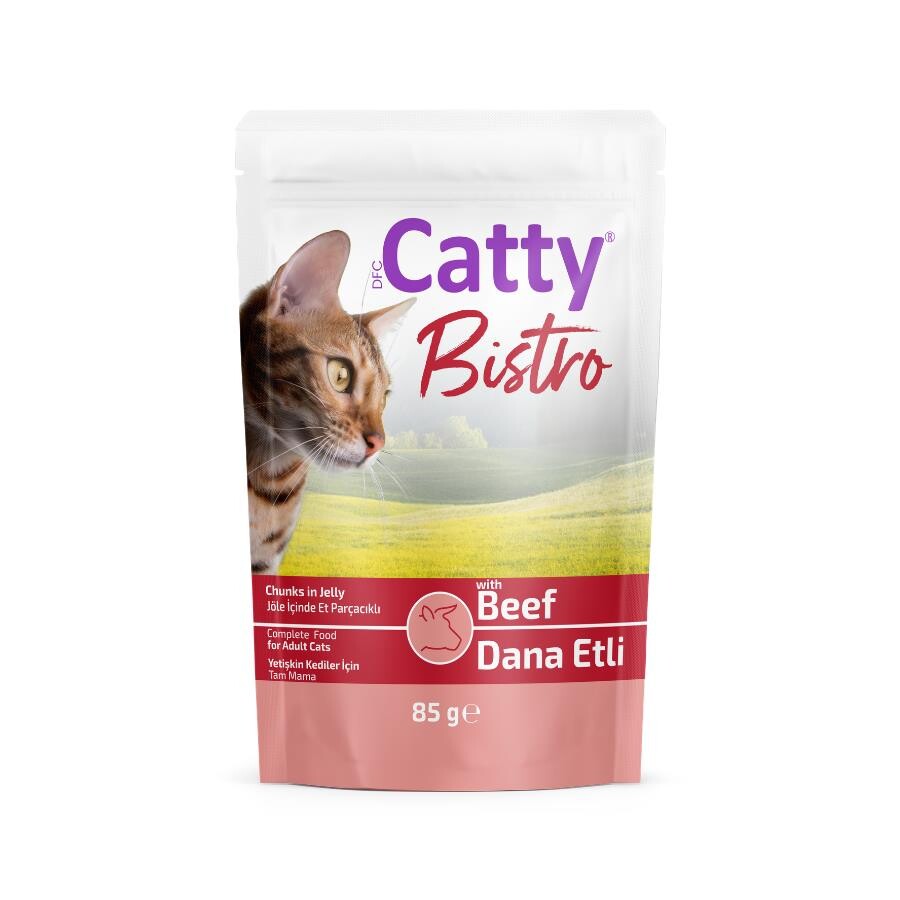 Catty Bistro Jöle İçinde Et Parçacıklı Dana Etli Yetişkin Kedi Konservesi 85 GR  | SRC: Barcode: 8680542873687