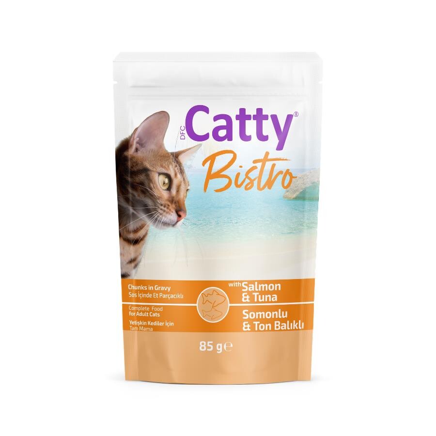 Catty Bistro Sos İçinde Somonlu Ton Balıklı Yetişkin Kedi Konservesi 85 GR  | SRC: Barcode: 8680542873724