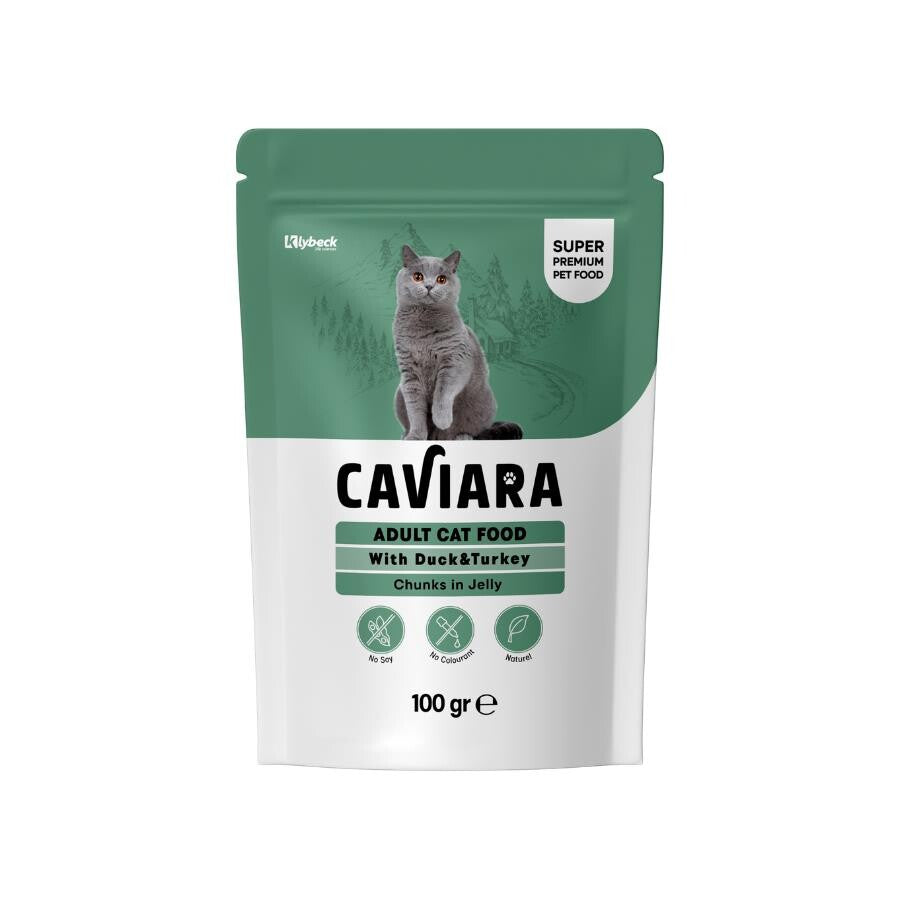 Caviara Pouch Jöle İçinde Et Parçacıklı Ördek Ve Hindi Etli Yetişkin Kedi Konservesi 100 GR  | SRC: Barcode: 7640297841424