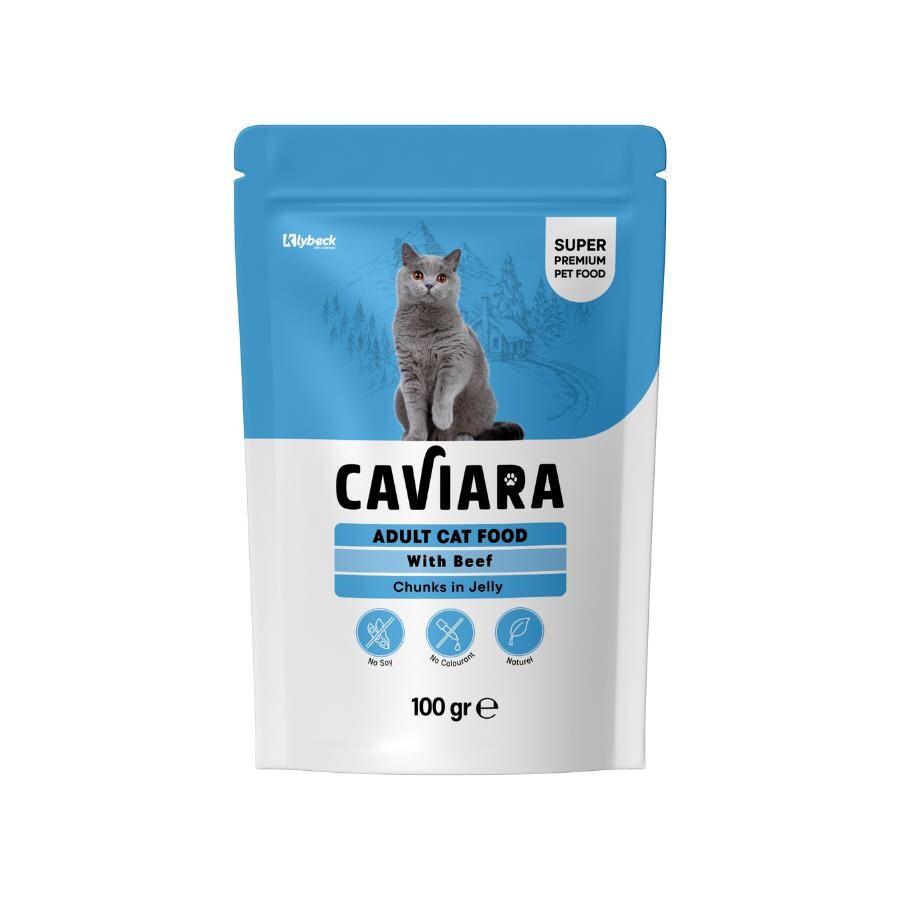 Caviara Pouch Sos İçinde Et Parçacıklı Dana Etli Yetişkin Kedi Konservesi 100 GR  | SRC: Barcode: 7640297841417