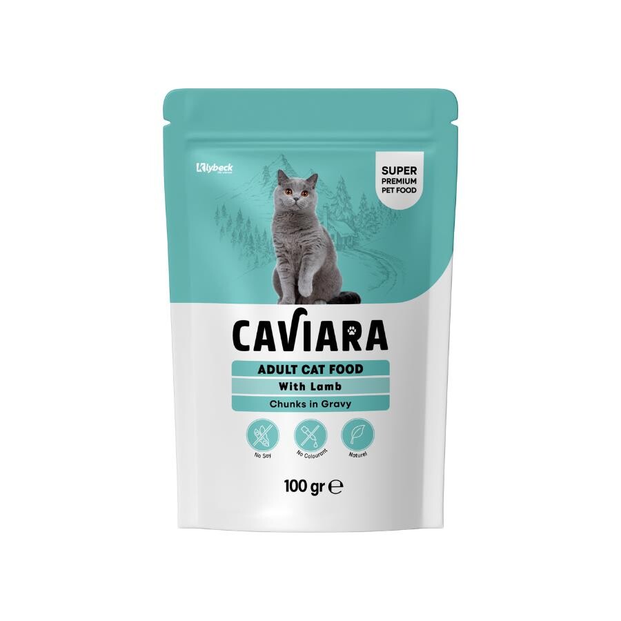 Caviara Pouch Sos İçinde Et Parçacıklı Kuzu Etli Yetişkin Kedi Konservesi 100 GR  | SRC: Barcode: 7640297841400