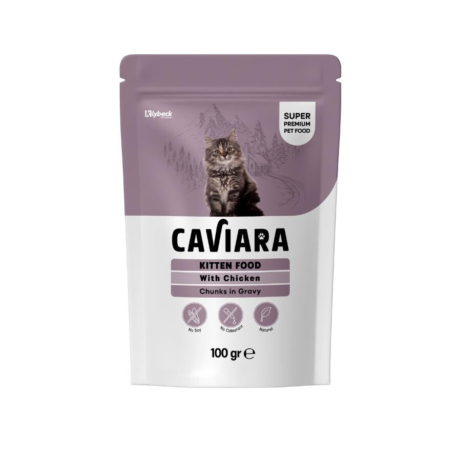 Caviara Pouch Sos İçinde Et Parçacıklı Tavuklu Yavru Kedi Konservesi 100 GR  | SRC: Barcode: 7640297841387