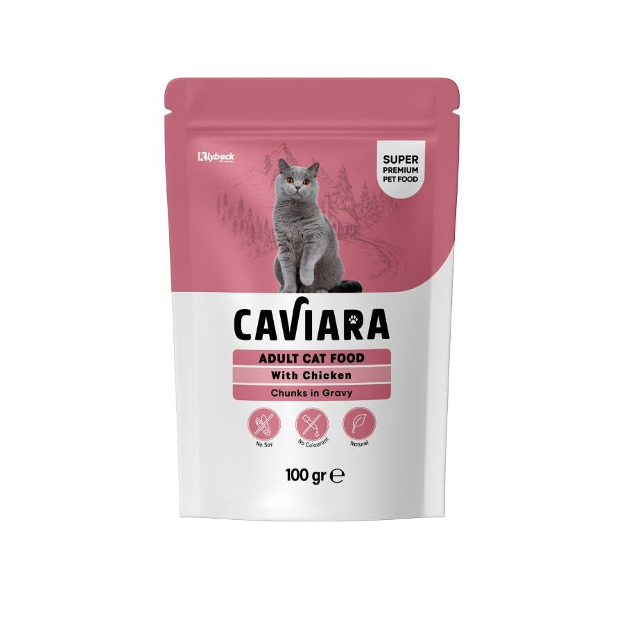 Caviara Pouch Sos İçinde Et Parçacıklı Tavuklu Yetişkin Kedi Konservesi 100 GR  | SRC: Barcode: 7640297841394