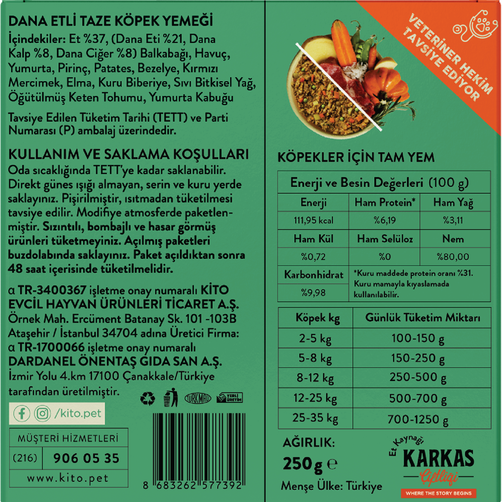 Dana Etli Köpek Yemeği