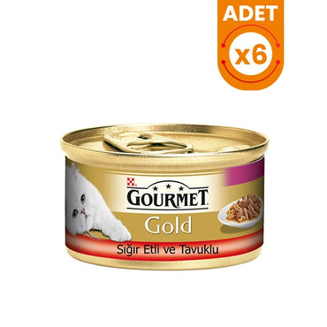 Gourmet Gold Sığır Etli ve Tavuklu Yetişkin Konserve Kedi Maması