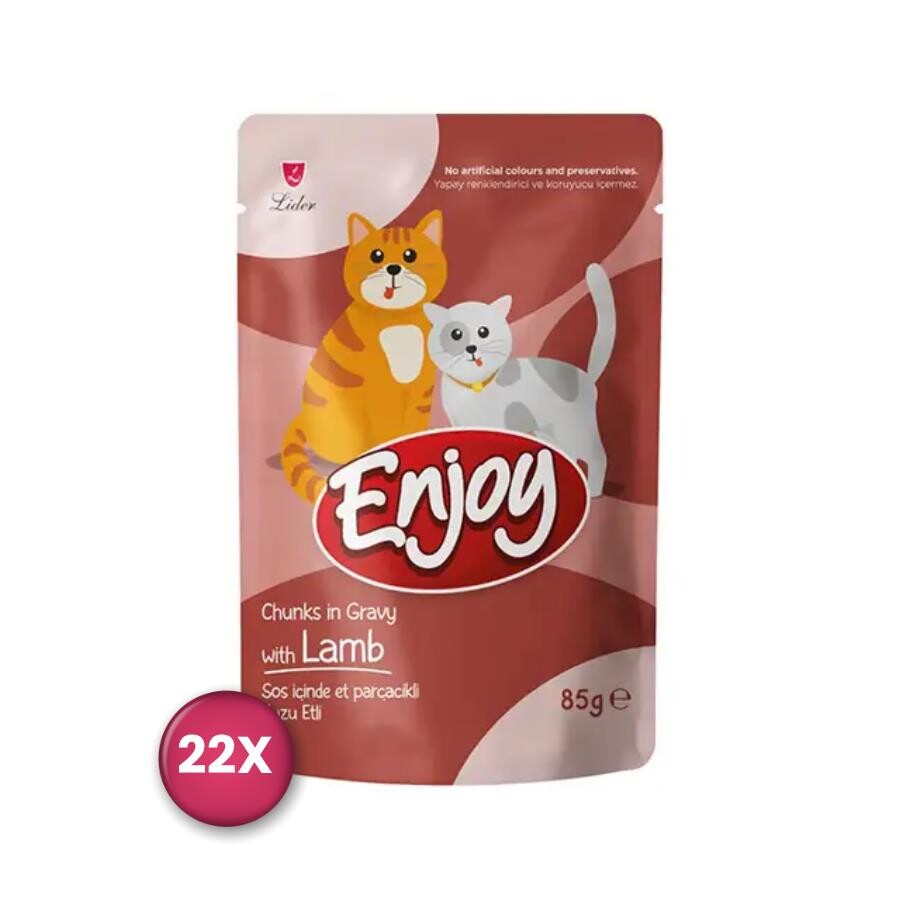 Enjoy Pouch Sos İçinde Et Parçacıklı Kuzu Etli Yetişkin Kedi Konservesi 85 GR 22 ADET  | SRC: Barcode: 8698995037631-22