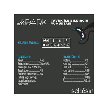 Schesir After Dark Et Suyu içinde Tavuklu ve Bıldırcın Yumurtalı Yetişkin Kedi Konservesi