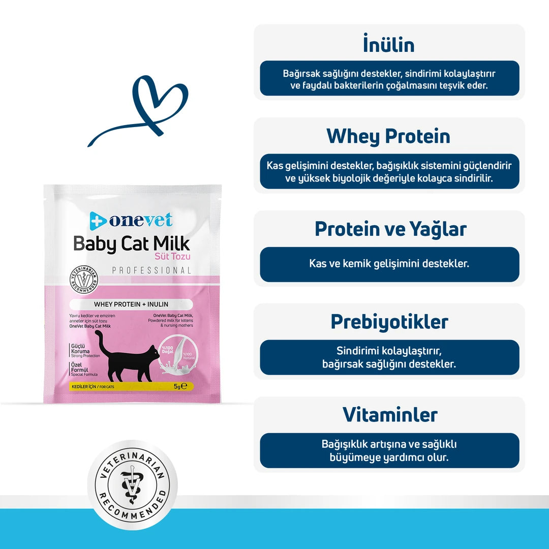 OneVet Baby Cat Milk Sindirim ve Büyüme Destekleyici Yavru ve Anne Kedi Süt Tozu