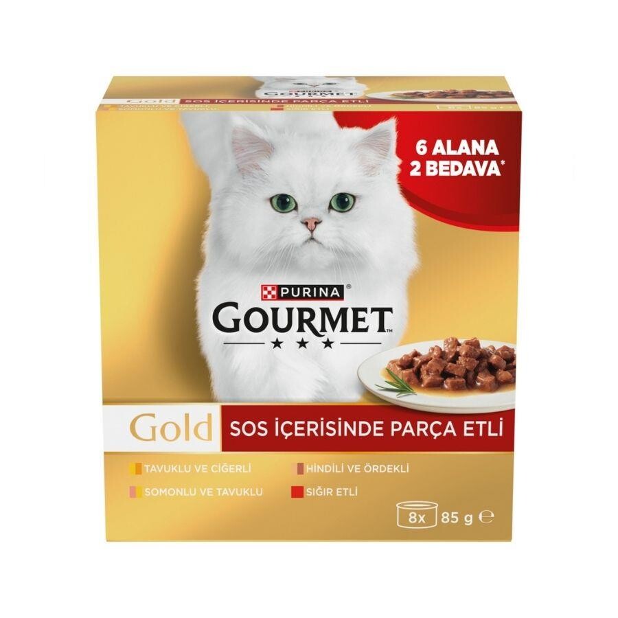 Gourmet Gold Soslu Parça Etli Karışık Çeşitli Yetişkin Kedi Konservesi 8 Al 6 Öde 85 GR  | SRC: Barcode: 8445291929586