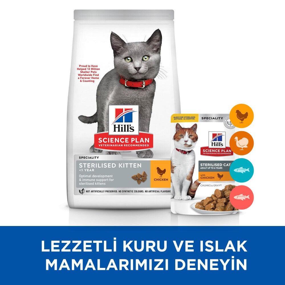 Hill's Science Plan Kısırlaştırılmış Tavuklu Yavru Kedi Maması 1.5 KG  | SRC: Barcode: 0052742053592