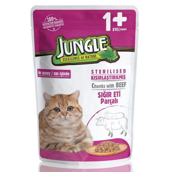 Jungle Pouch Sığır Eti Parçalı Kısırlaştırılmış Kedi Konservesi 100 GR  | SRC: Barcode: 8681299601394