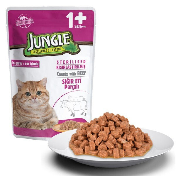 Jungle Pouch Sığır Eti Parçalı Kısırlaştırılmış Kedi Konservesi 100 GR  | SRC: Barcode: 8681299601394