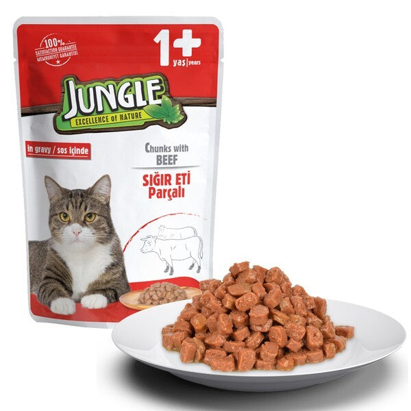 Jungle Pouch Sığır Eti Parçalı Soslu Yetişkin Kedi Konservesi 100 GR  | SRC: Barcode: 8681299031115