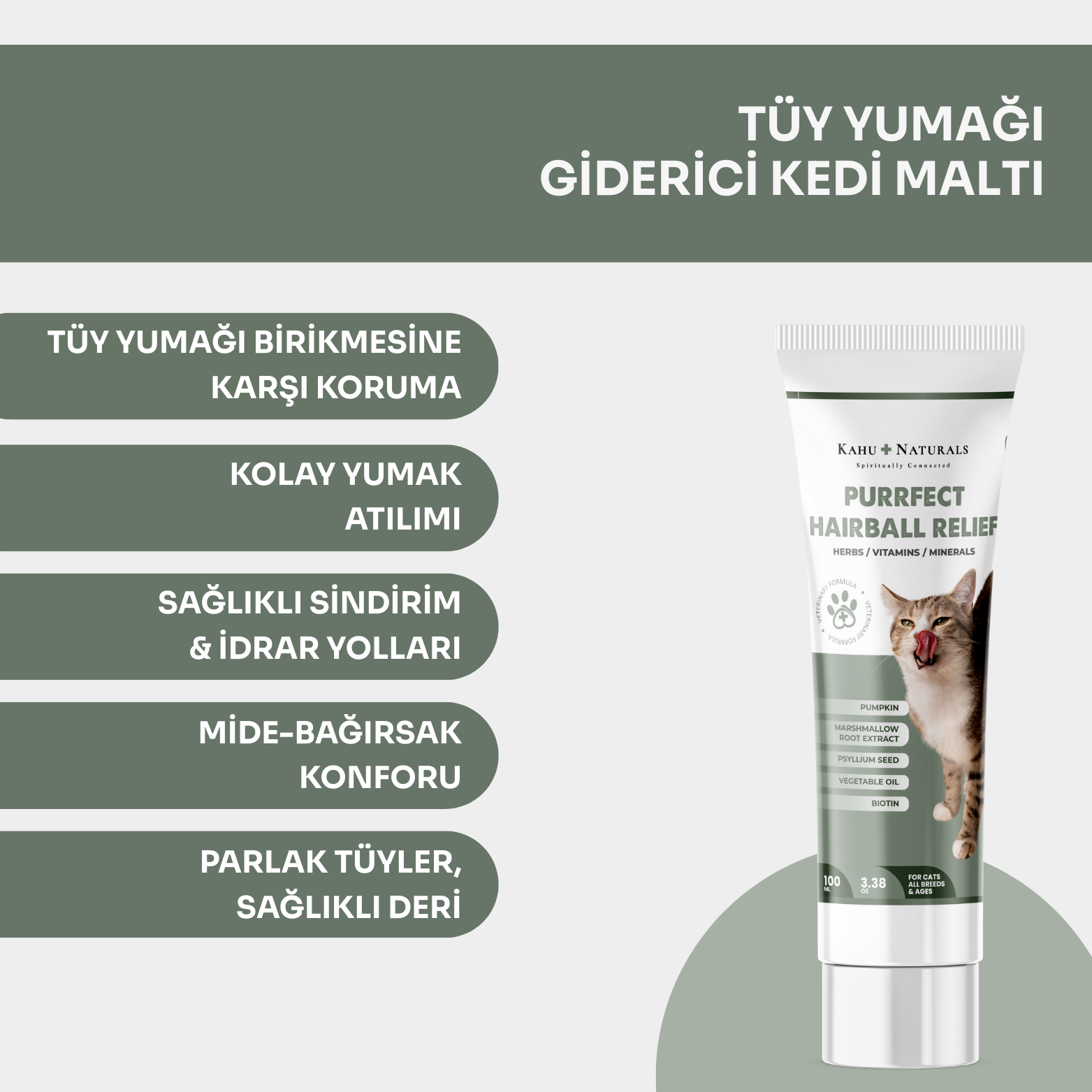Kahu Naturals | Purrfect Hairball Relief, Kediler için Tüy Yumağı Giderici ve Önleyici Doğal Malt, 100 ML  | SRC: Barcode: 8684646757065.0