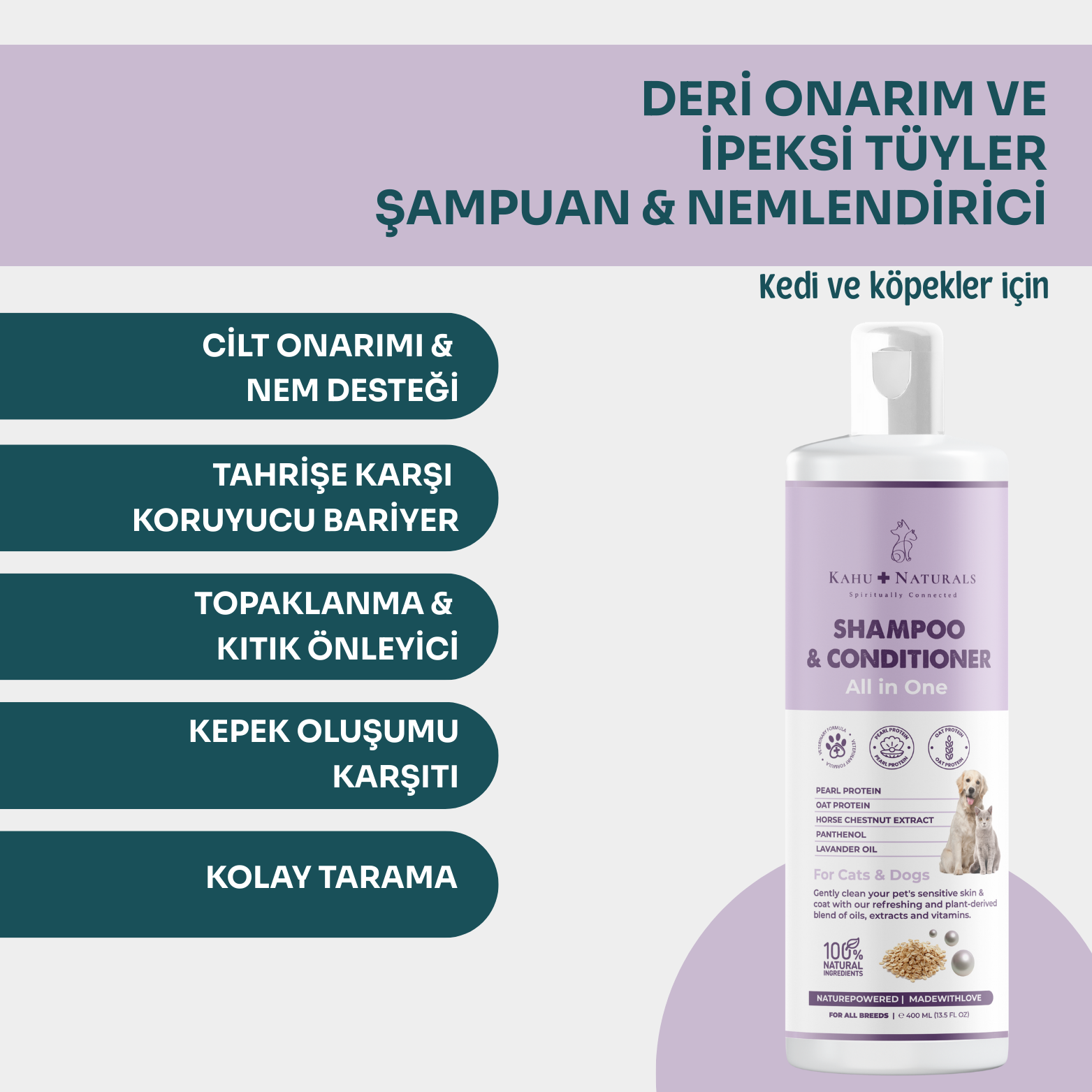 Kahu Naturals | All-in-One Şampuan Nemlendirici, İnci ve Yulaf Proteini, At Kestanesi, Pantenol, %100 Doğal, 400 ml  | SRC: Barcode: 8684646757119.0