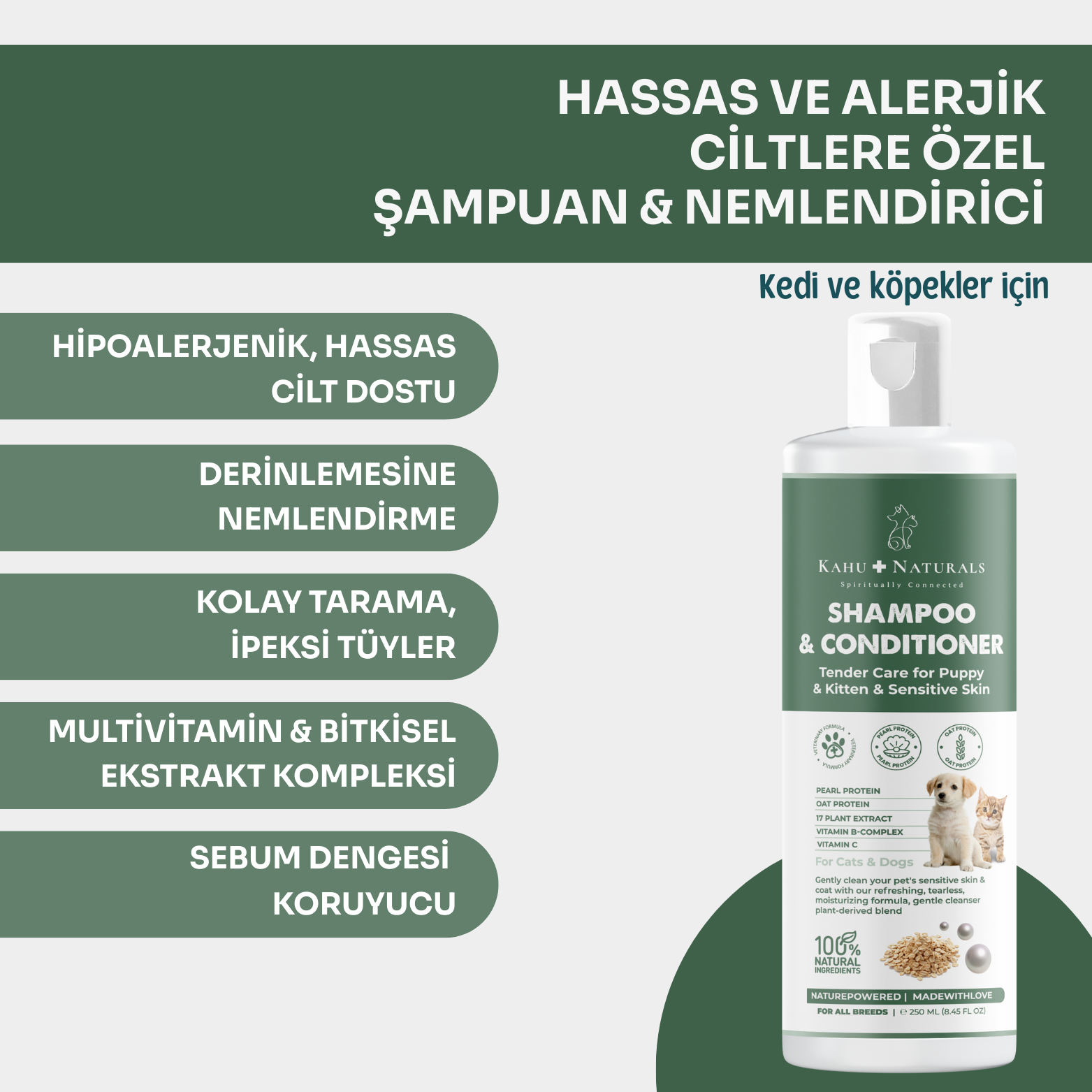 Kahu Naturals | TenderCare Şampuan ve Nemlendirici, Yavru ve Hassas Cilt, Hipoalerjenik, Bitkisel Ekstrakt, 250 ml  | SRC: Barcode: 8684646757126.0