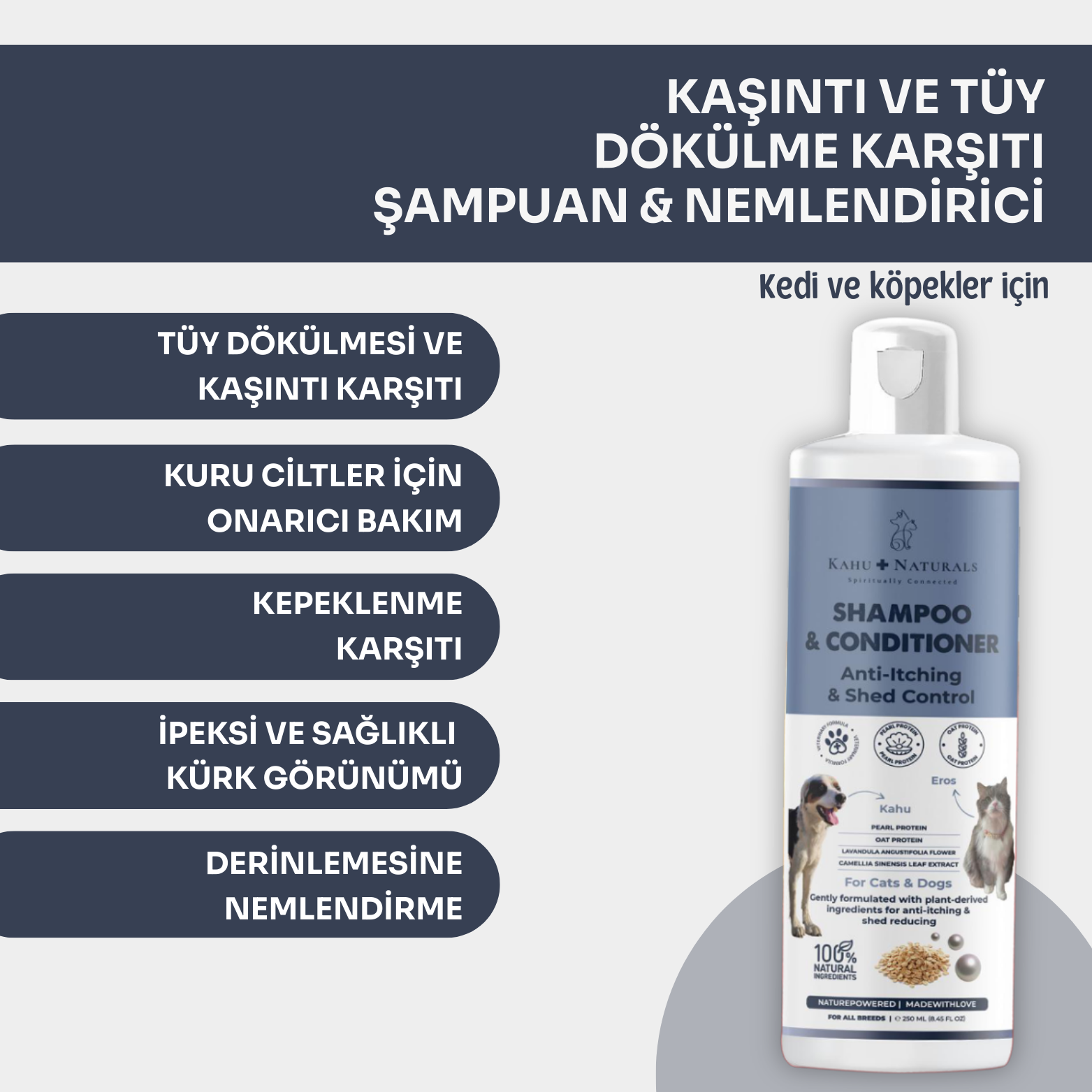 Kahu Naturals | Anti-itching Shed Control, Kaşıntı Tüy Dökülme Karşıtı Organik Şampuan Nemlendirici,Yulaf,İnci Proteini,Yeşilçay,Lavanta,250 ml  | SRC: Barcode: 8684646757140.0