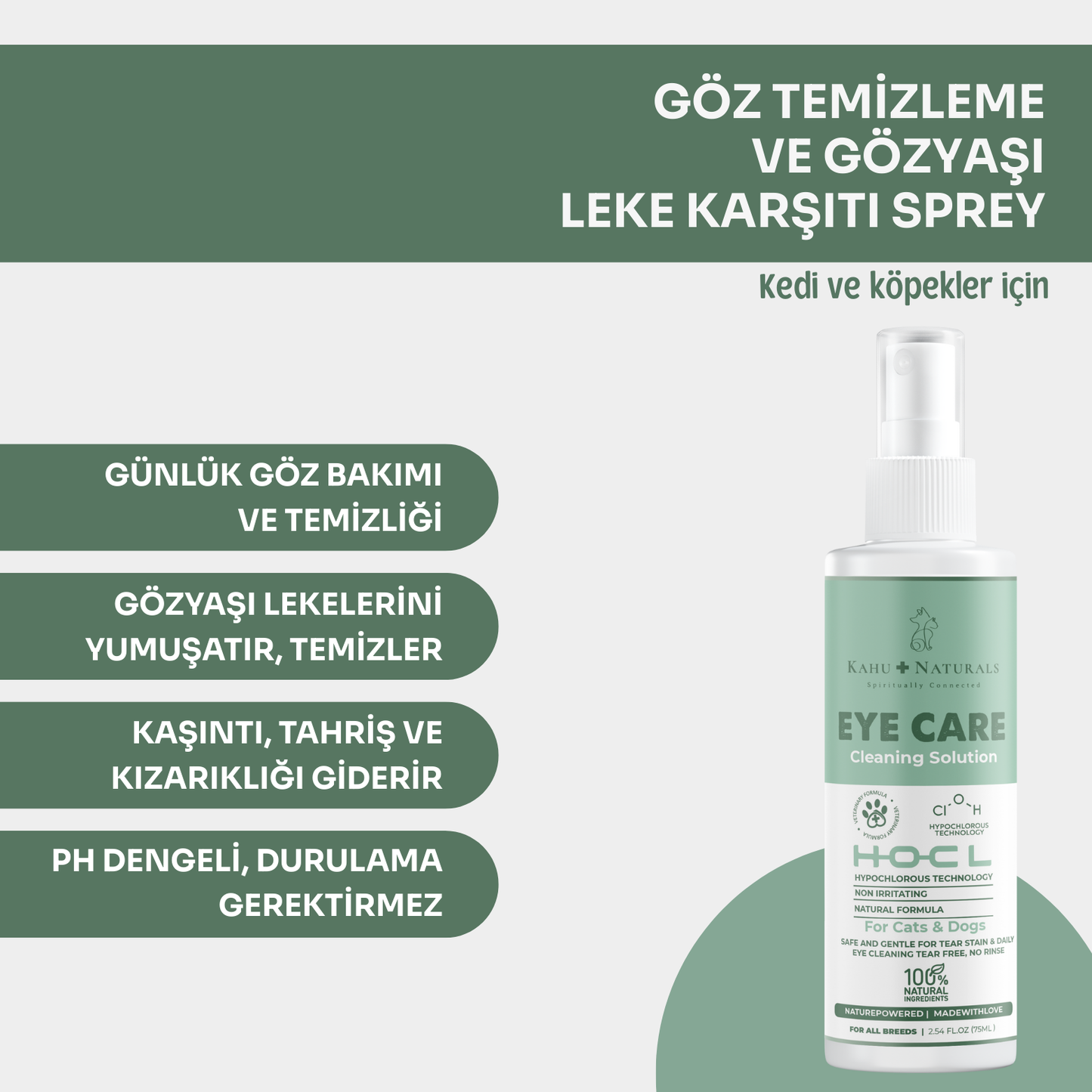 Kahu Naturals | Göz Temizleme Solüsyonu, Gözyaşı Leke Karşıtı, Kedi ve Köpek, 75 ml  | SRC: Barcode: 8684646757195.0