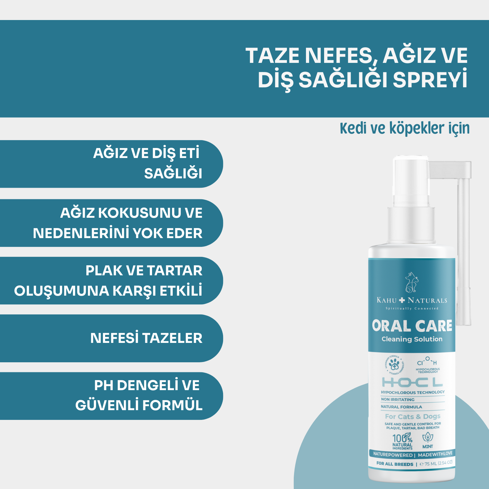 Kahu Naturals | Ağız Temizleme Solüsyonu, Taze Nefes, Tartar Plak Önleyici, Kedi ve Köpek, 75 ml  | SRC: Barcode: 8684646757218.0