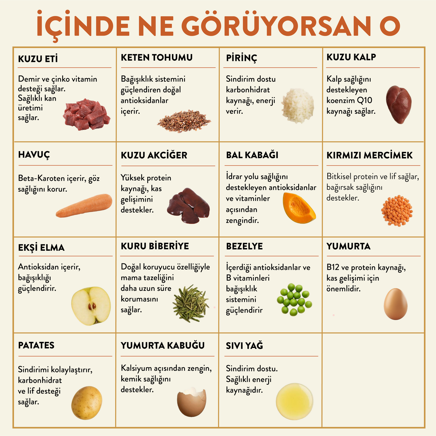 Kuzu Etli Köpek Yemeği İçindekiler
