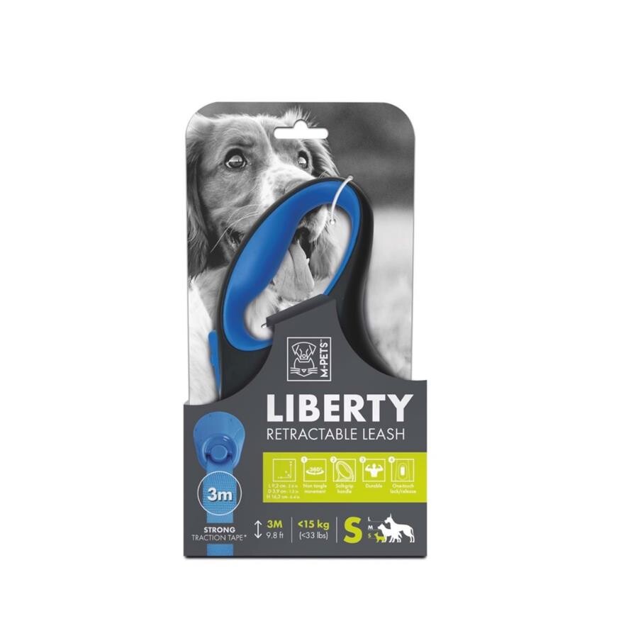 M-pets Liberty Otomatik Şerit Köpek Gezdirme Tasması 3 MT MAVI S  | SRC: Barcode: 6953182738596