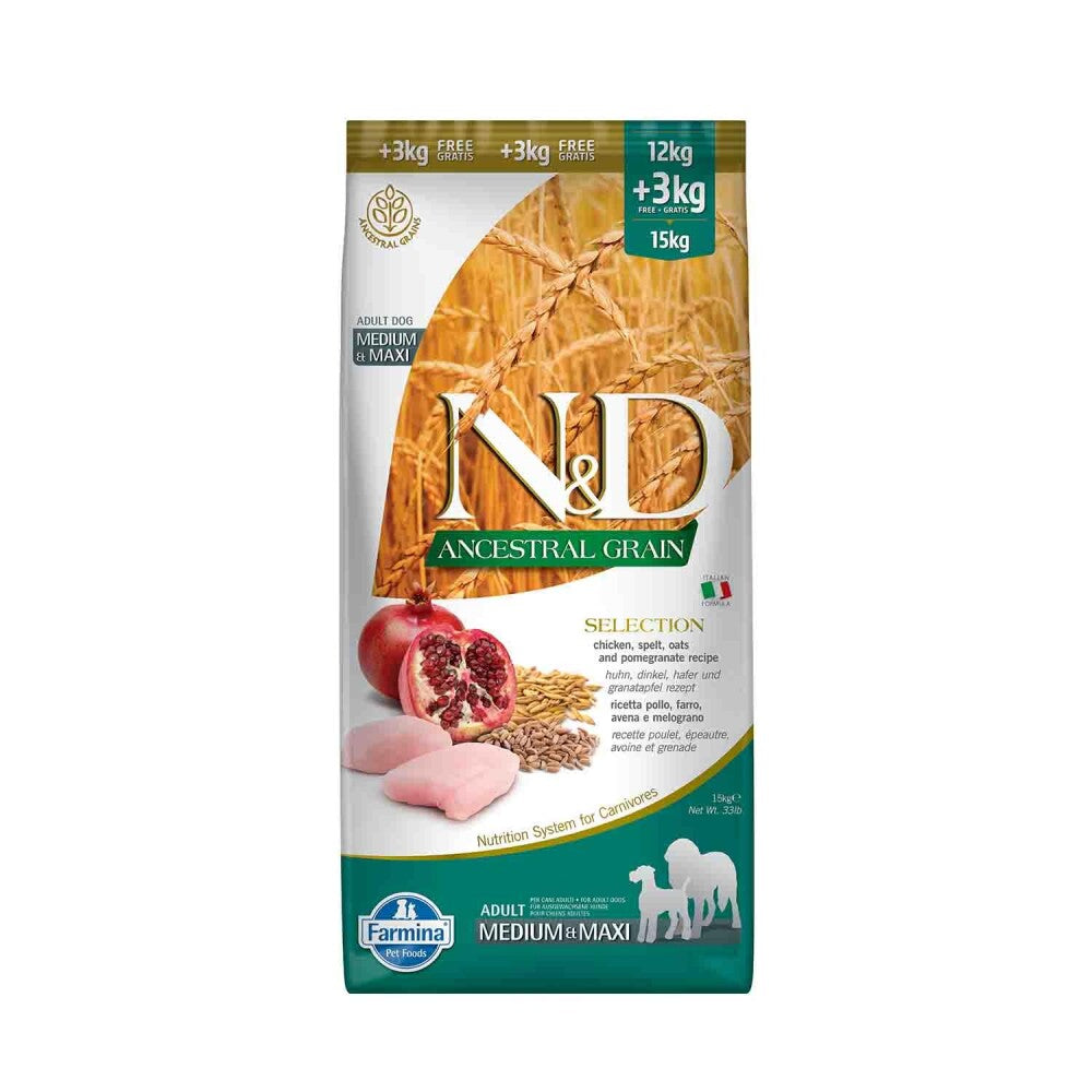 N&d Düşük Tahıllı Tavuk Narlı Orta Ve Büyük Irk Köpek Maması 12 KG + 3 KG  | SRC: Barcode: 8010276038135