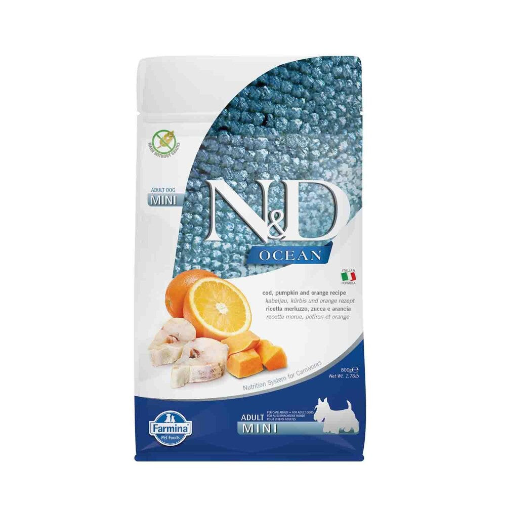 N&d Ocean Tahılsız Bal Kabaklı Morina Balıklı Ve Portakallı Küçük Irk Yetişkin Köpek Maması 800 GR  | SRC: Barcode: 8010276036513