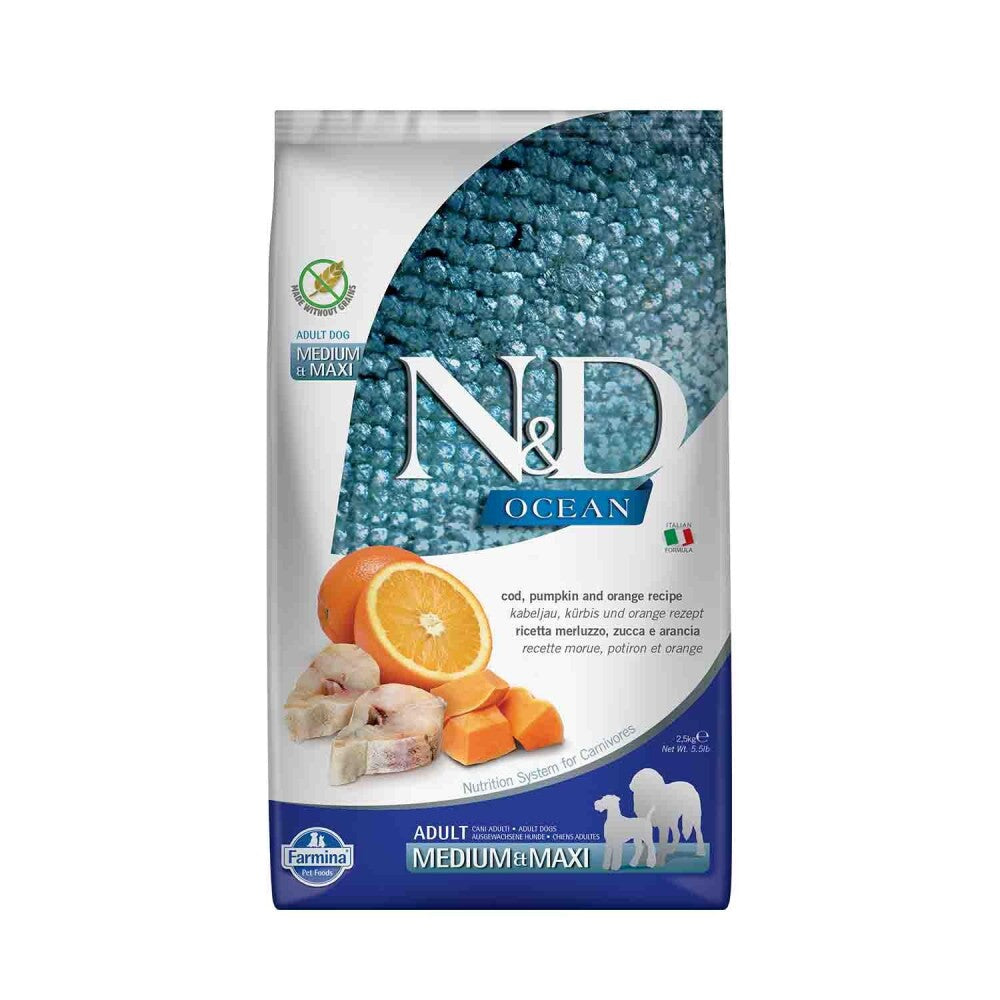 N&d Ocean Tahılsız Balkabaklı Morina Balıklı Orta Ve Büyük Irk Köpek Maması 2.5 KG  | SRC: Barcode: 8010276036551