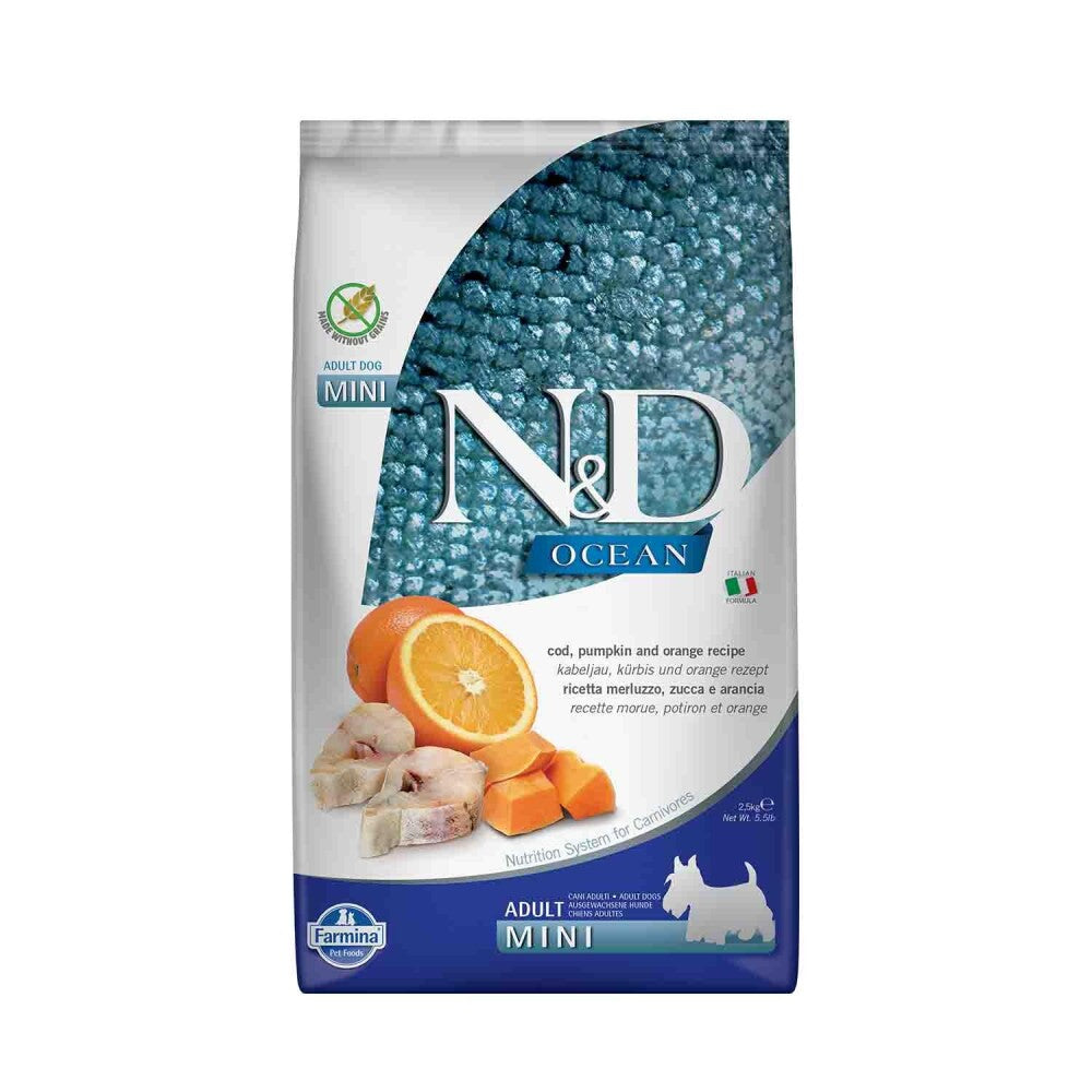 N&d Ocean Tahılsız Balkabaklı Morina Balıklı Ve Portakallı Küçük Irk Yetişkin Köpek Maması 2.5 KG  | SRC: Barcode: 8010276036520