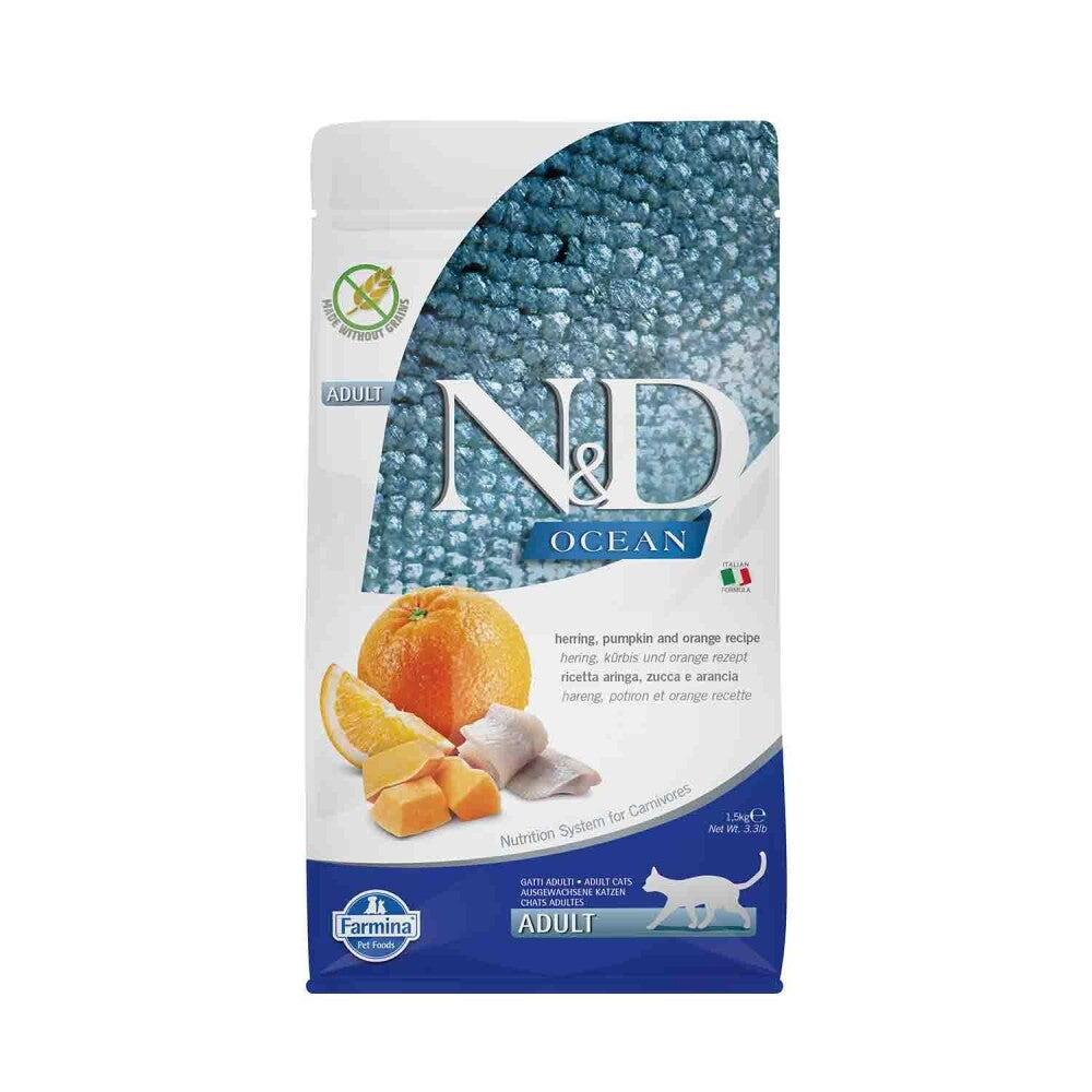 N&d Ocean Balkabaklı Ringa Balık Ve Portakallı Yetişkin Kedi Maması 1.5 KG  | SRC: Barcode: 8010276036742