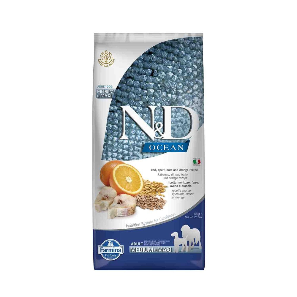 N&d Ocean Düşük Tahıllı Balıklı Ve Portakallı Orta Ve Büyük Irk Yetişkin Köpek Maması 12 KG  | SRC: Barcode: 8010276036636