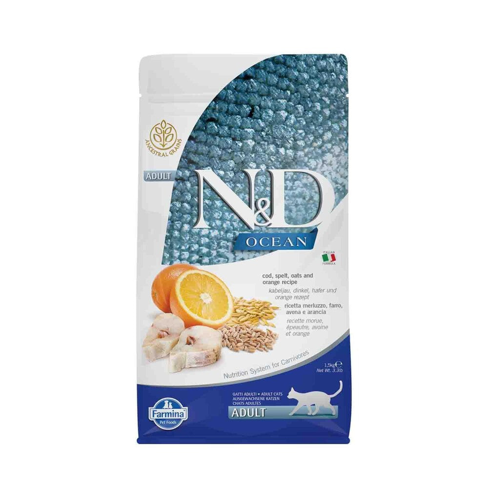 N&d Ocean Düşük Tahıllı Morina Balıklı Portakallı Yetişkin Kedi Maması 1.5 KG  | SRC: Barcode: 8010276036780