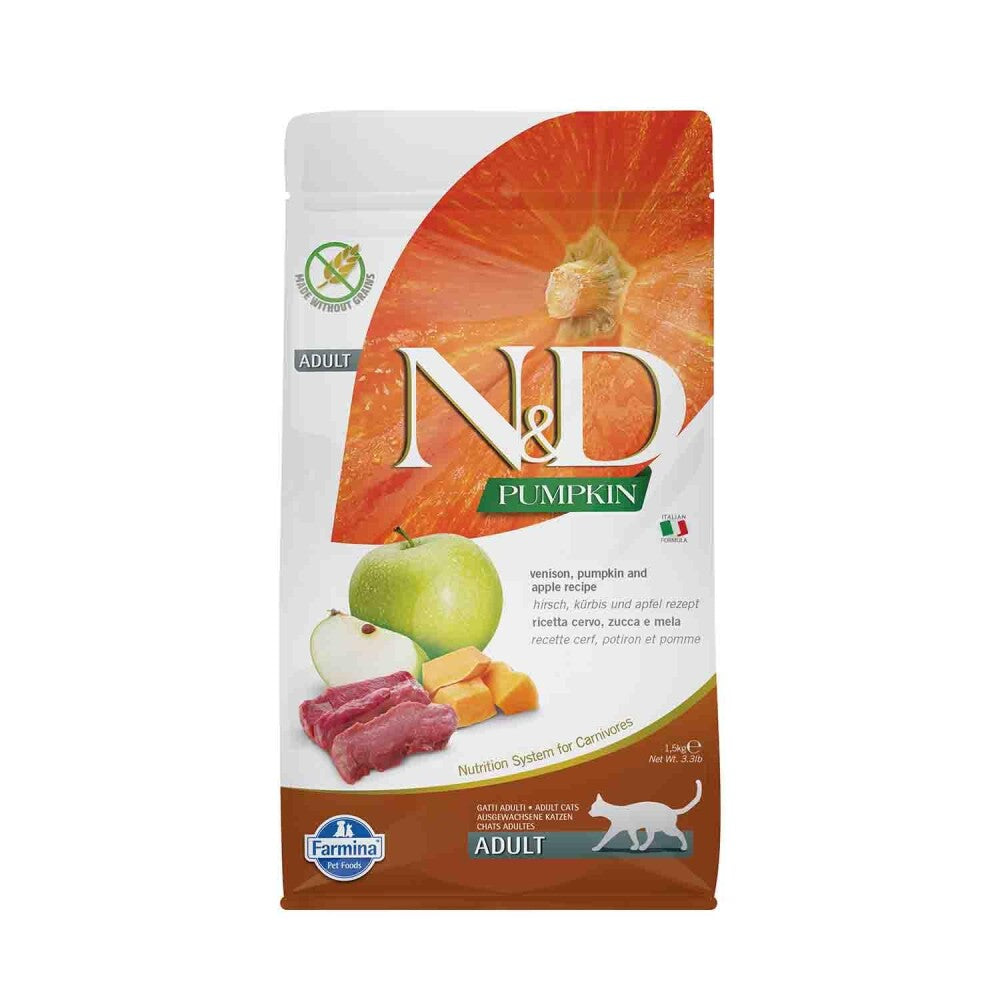 N&d Pumpkin Tahılsız Geyik Etli Bal Kabaklı Ve Elmalı Yetişkin Kedi Maması 1.5 KG  | SRC: Barcode: 8010276035417