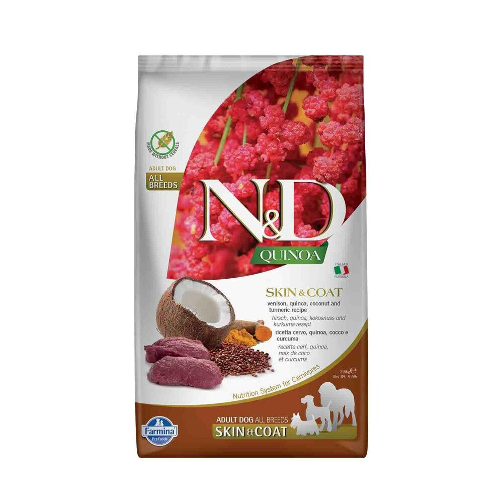 N&d Quinoa Skin & Coat Tahılsız Tüy Bakımı Geyik Etli Yetişkin Köpek Maması 2.5 KG  | SRC: Barcode: 8010276035615
