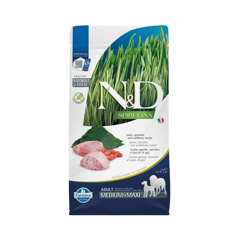 N&d Spirulina Takviyeli Tahılsız Kuzulu Orta Ve Büyük Irk Yetişkin Köpek Maması 2 KG  | SRC: Barcode: 8010276041074