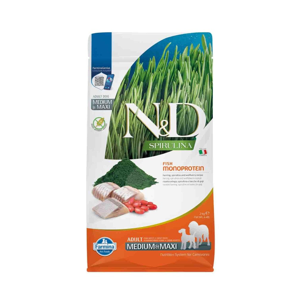 N&d Spirulina Takviyeli Tahılsız Ringa Balıklı Orta Ve Büyük Irk Yetişkin Köpek Maması 2 KG  | SRC: Barcode: 80102760441111