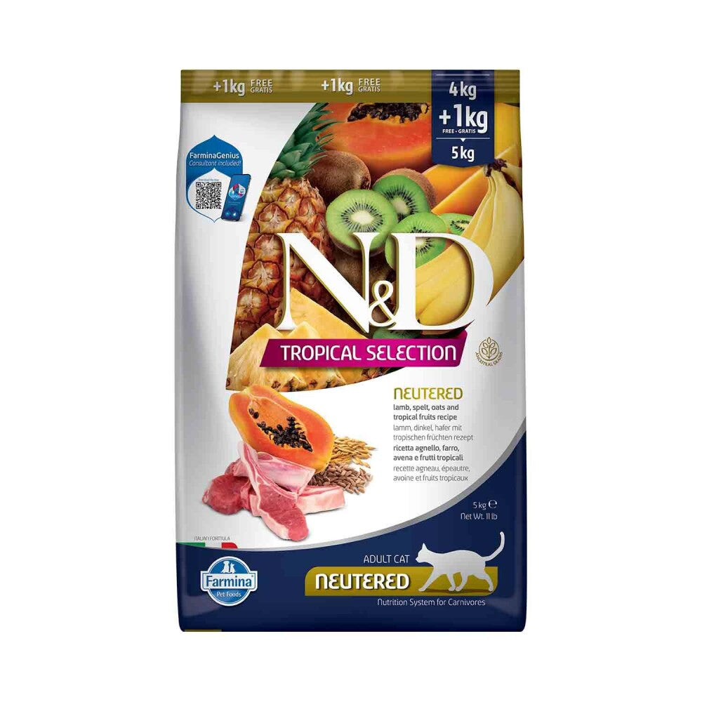 N&d Tropical Selection Düşük Tahıllı Kuzu Etli Ve Tropikal Meyveli Kısırlaştırılmış Kedi Maması Hediyeli! 4 + 1 KG  | SRC: Barcode: 8010276042132
