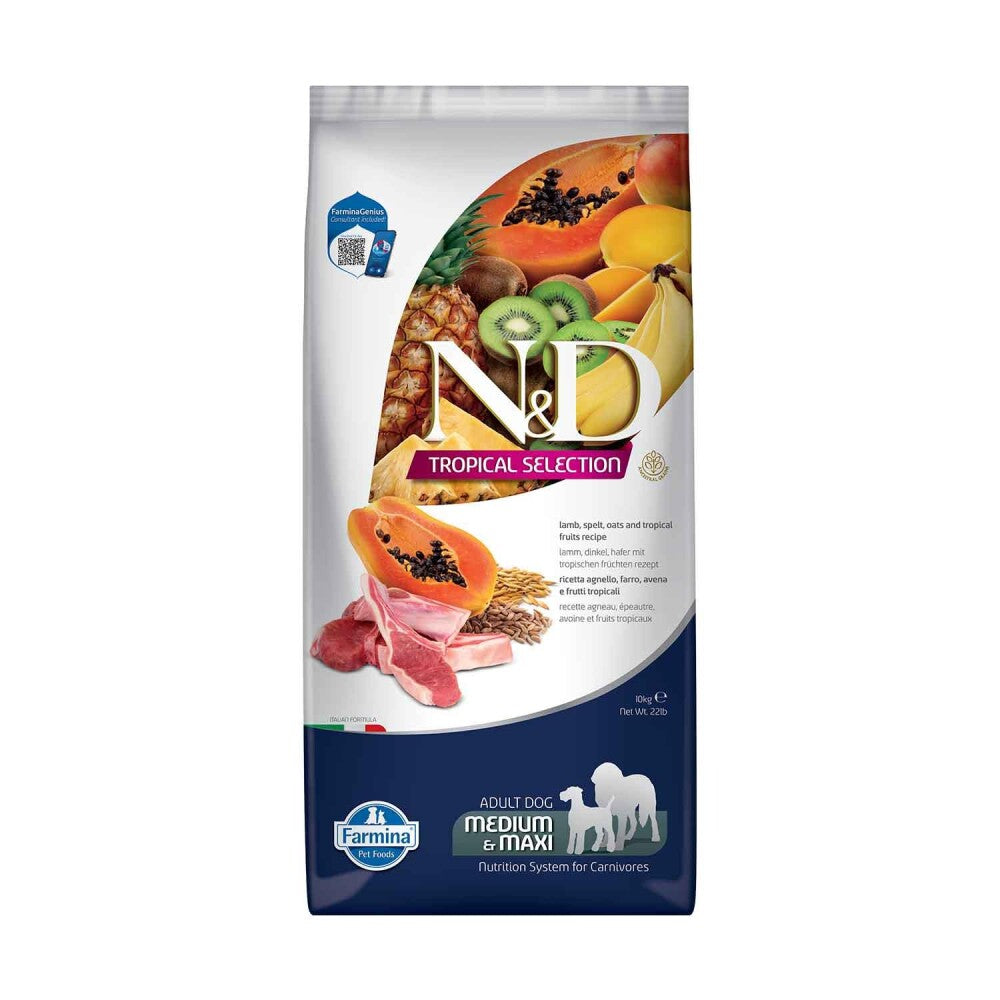 N&d Tropical Selection Düşük Tahıllı Kuzu Etli Ve Tropikal Meyveli Orta Ve Büyük Irk Yetişkin Köpek Maması 10 KG  | SRC: Barcode: 8010276042347