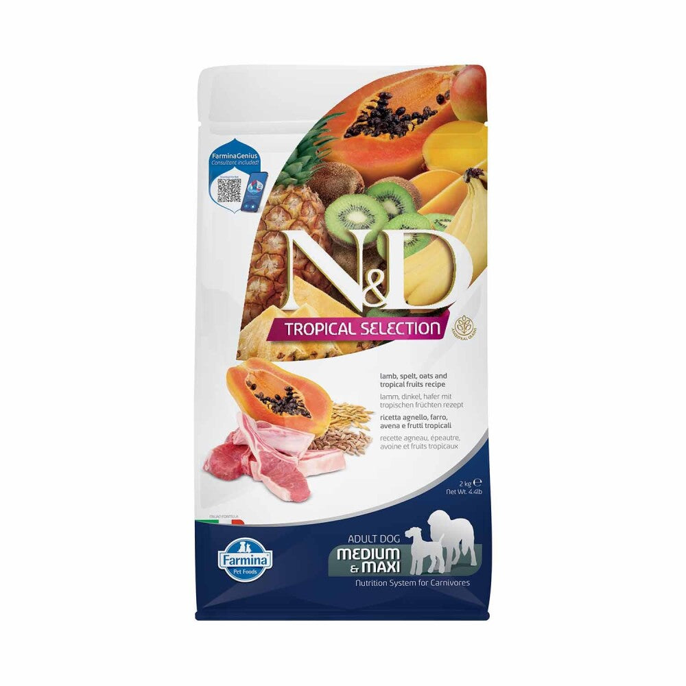 N&d Tropical Selection Düşük Tahıllı Kuzu Etli Ve Tropikal Meyveli Orta Ve Büyük Irk Yetişkin Köpek Maması 2 KG  | SRC: Barcode: 8010276042330
